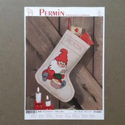 Julstrumpa Tomte med grötskål, broderikit