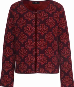 Mönstrad kofta med magnetknappar, brun/röd